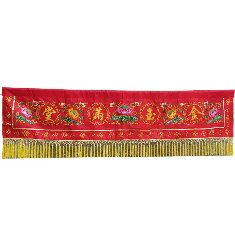 Embroidered red and gold buddhist worship set home temple banner