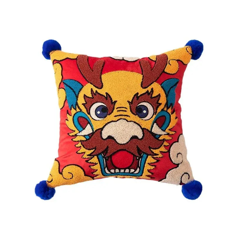 Embroidered red dragon year cushion cover living room pillow case