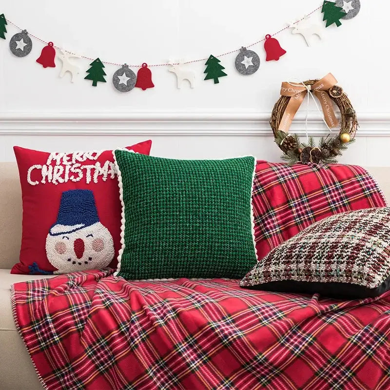 Embroidered red snowman cartoon christmas pillow covers living room