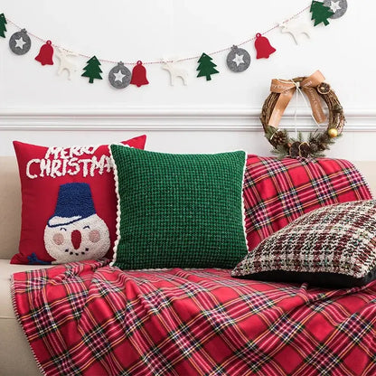 Embroidered red snowman cartoon christmas pillow covers living room