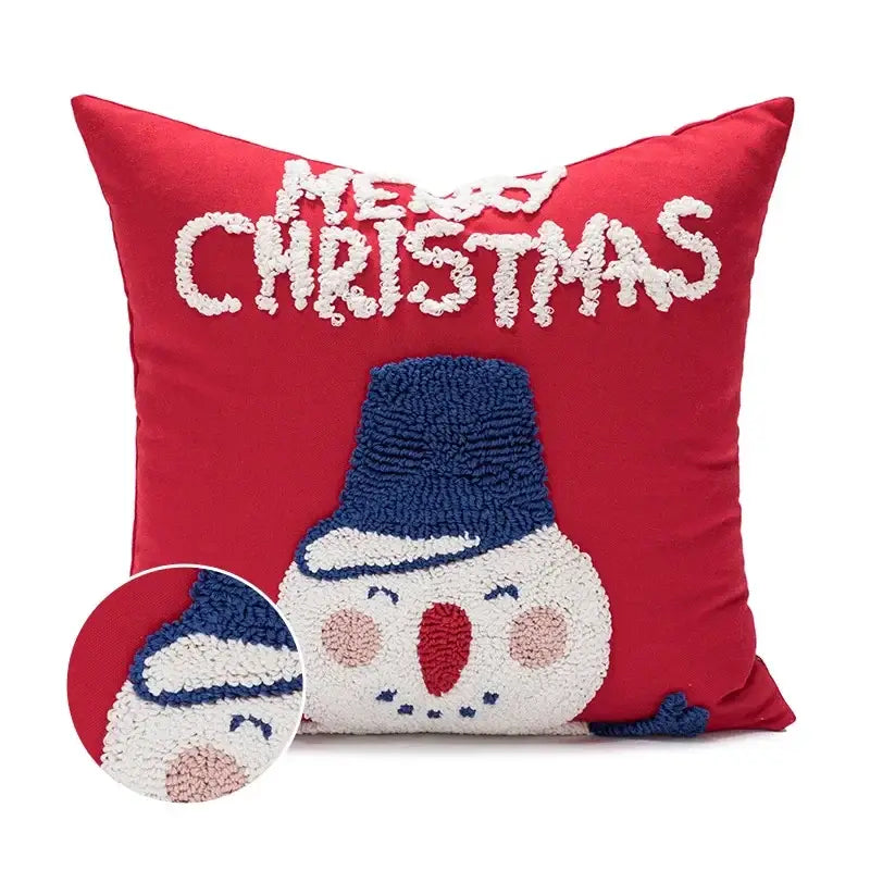 Embroidered red snowman cartoon christmas pillow covers living room