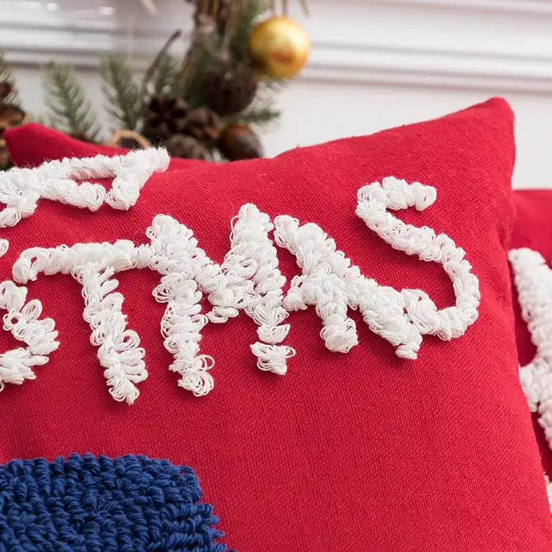 Embroidered red snowman cartoon christmas pillow covers living room