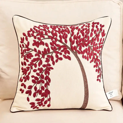 Embroidered tree cushion cover set for living room sofa