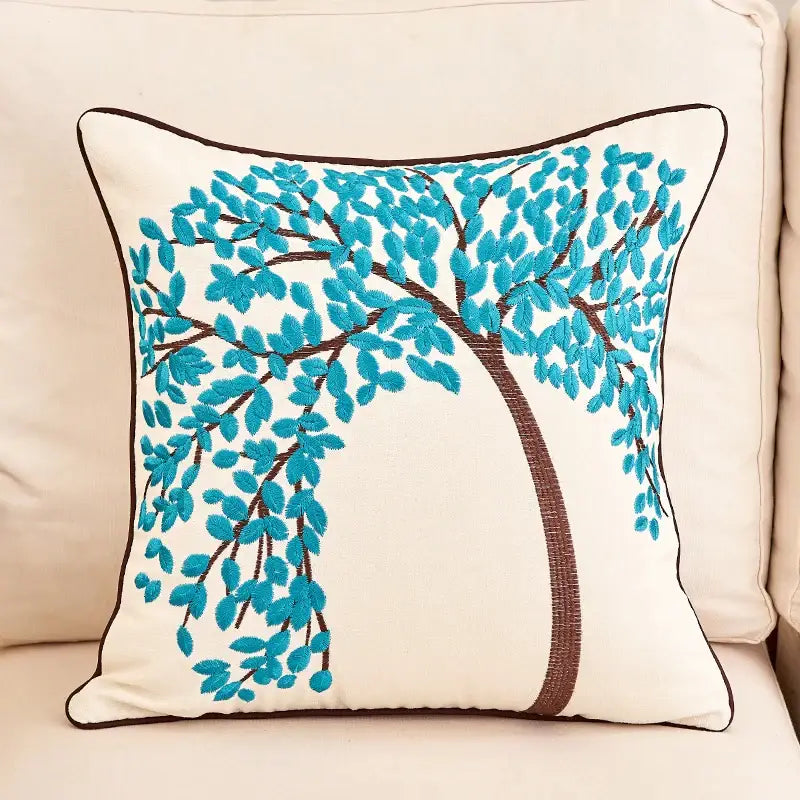 Embroidered tree cushion cover set for living room sofa