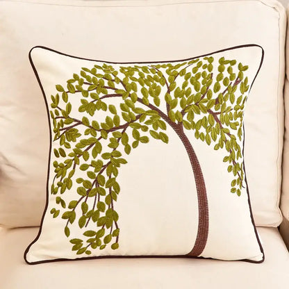 Embroidered tree cushion cover set for living room sofa
