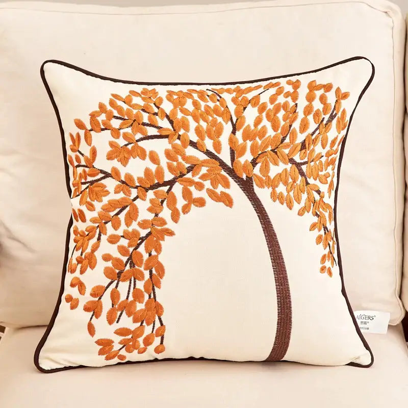 Embroidered tree cushion cover set for living room sofa