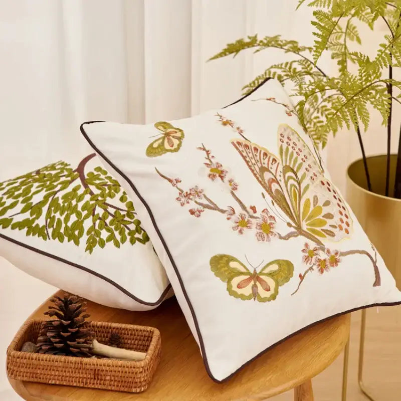Embroidered tree cushion cover set for living room sofa
