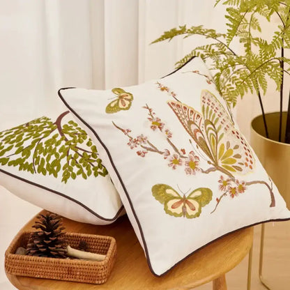Embroidered tree cushion cover set for living room sofa