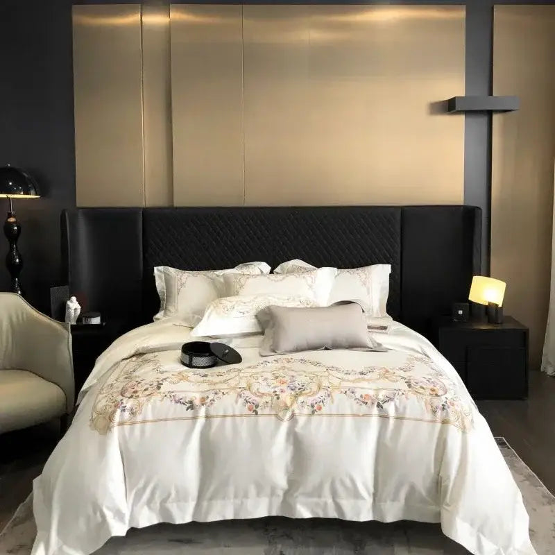 Embroidered white egyptian cotton bedding set bedroom duvet cover