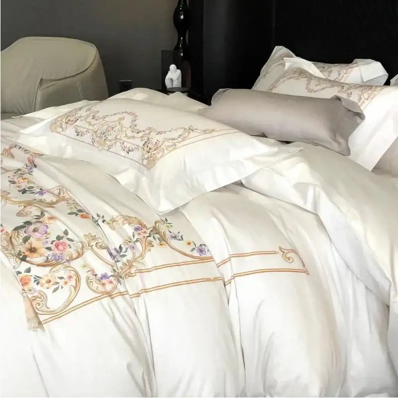 Embroidered white egyptian cotton bedding set bedroom duvet cover