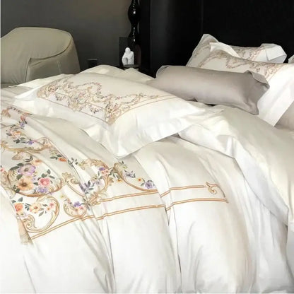 Embroidered white egyptian cotton bedding set bedroom duvet cover