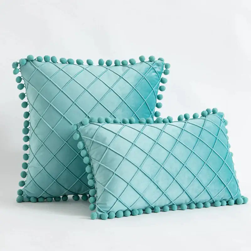 Emerald and burgundy corduroy striped pompom pillowcase living room