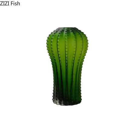 Emerald green cactus frosted glass vase living room table decor