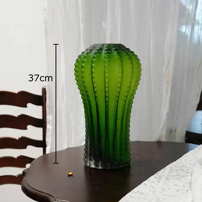 Emerald green cactus frosted glass vase living room table decor