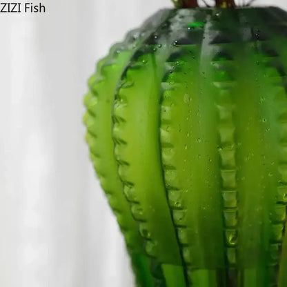 Emerald green cactus frosted glass vase living room table decor