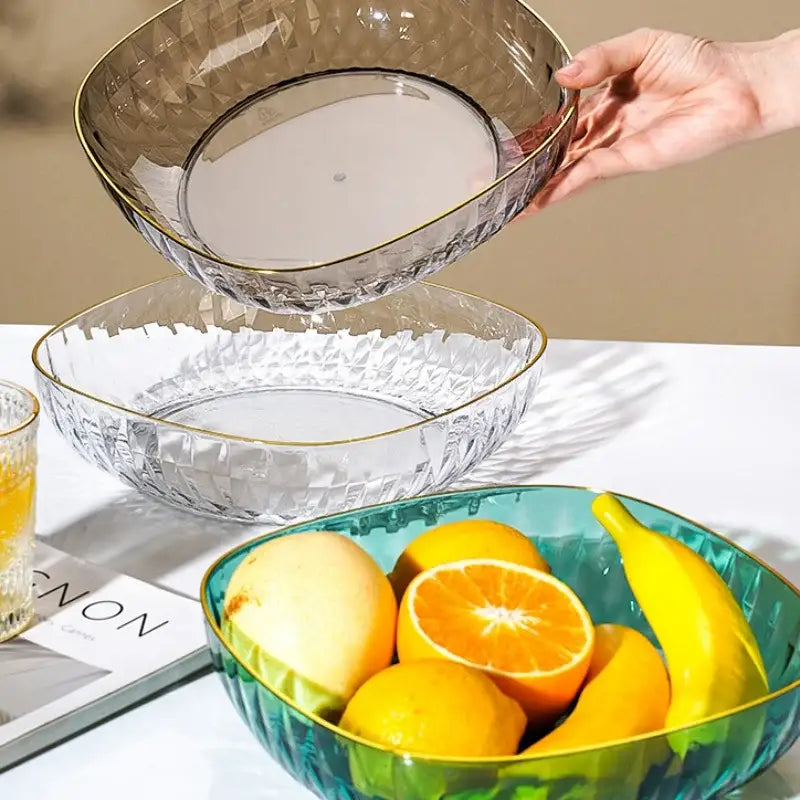 Emerald green crystal fruit plate dining room gold rim tray