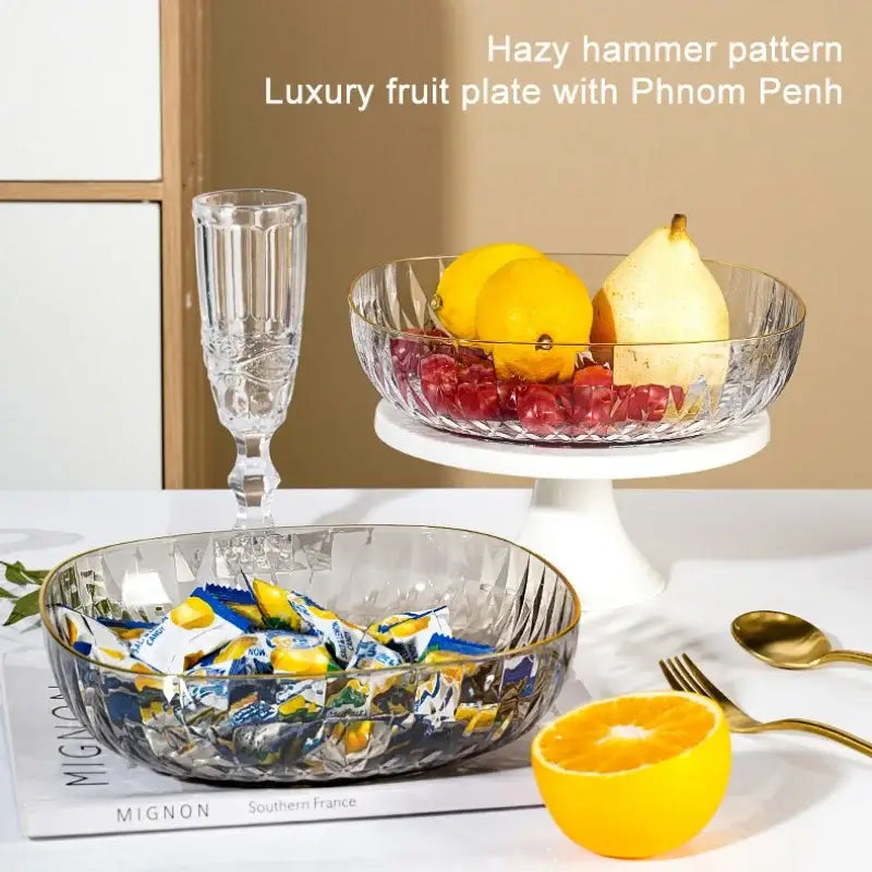 Emerald green crystal fruit plate dining room gold rim tray