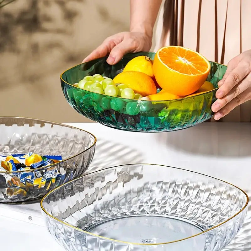 Emerald green crystal fruit plate dining room gold rim tray