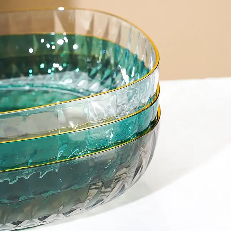 Emerald green crystal fruit plate dining room gold rim tray