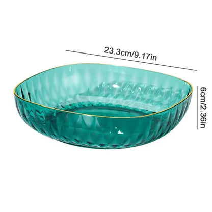 Emerald green crystal fruit plate dining room gold rim tray