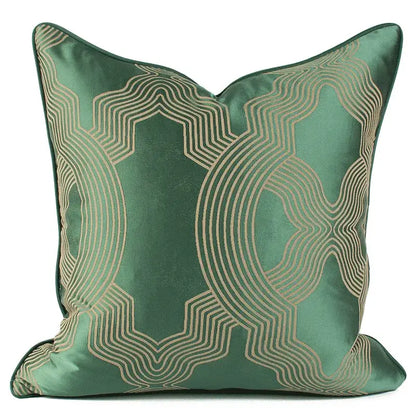 Emerald green geo jacquard cushion cover living room pillow