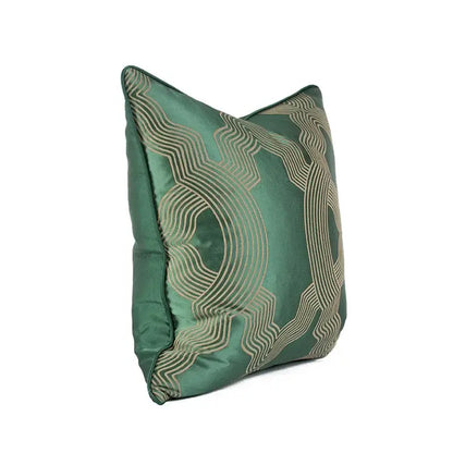 Emerald green geo jacquard cushion cover living room pillow