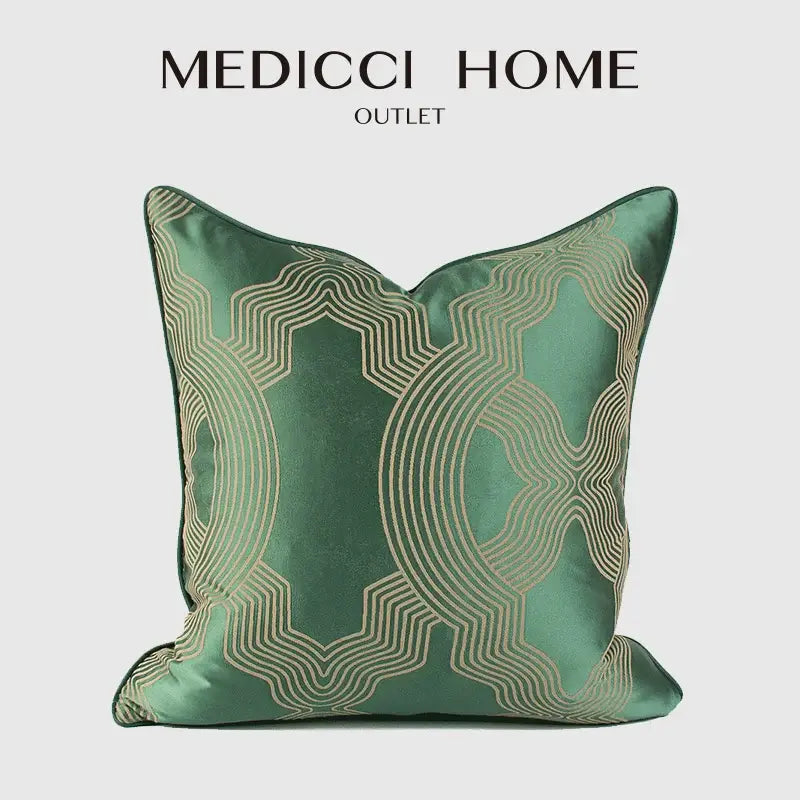 Emerald green geo jacquard cushion cover living room pillow