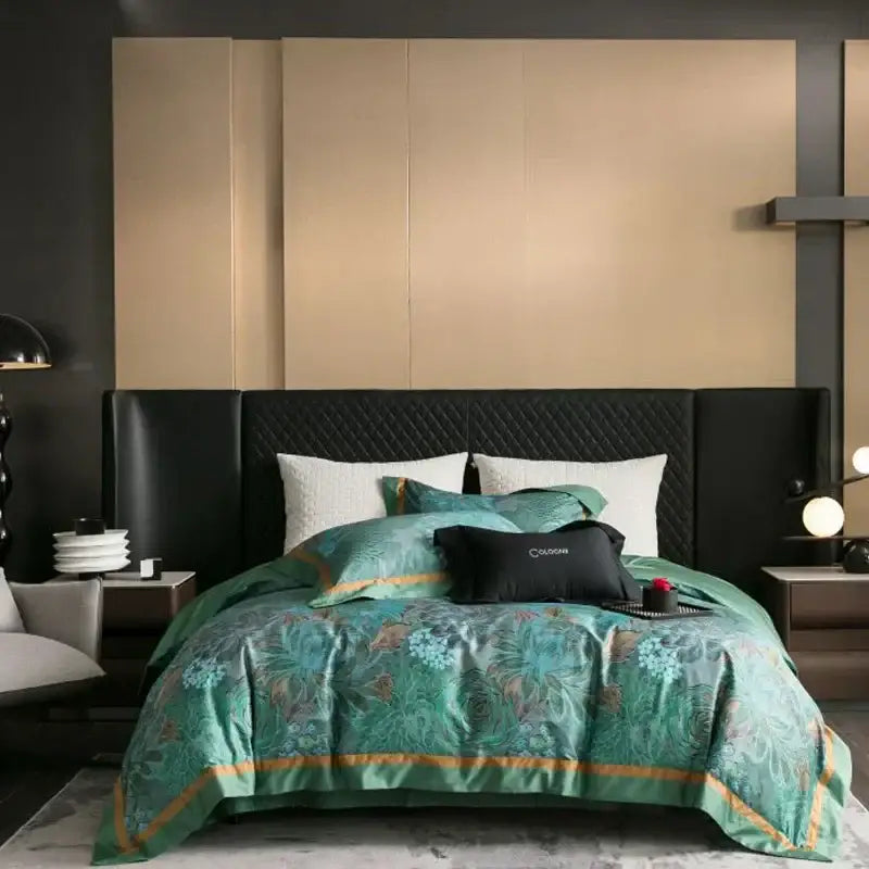 Emerald green & gold egyptian cotton bedding set bedroom linens