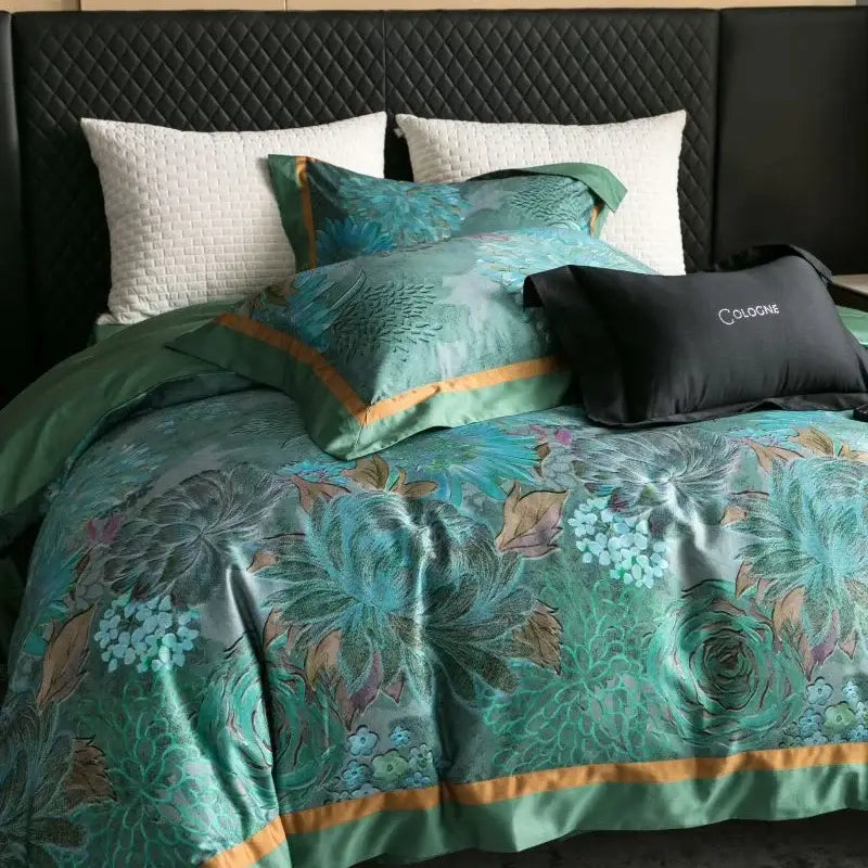 Emerald green & gold egyptian cotton bedding set bedroom linens