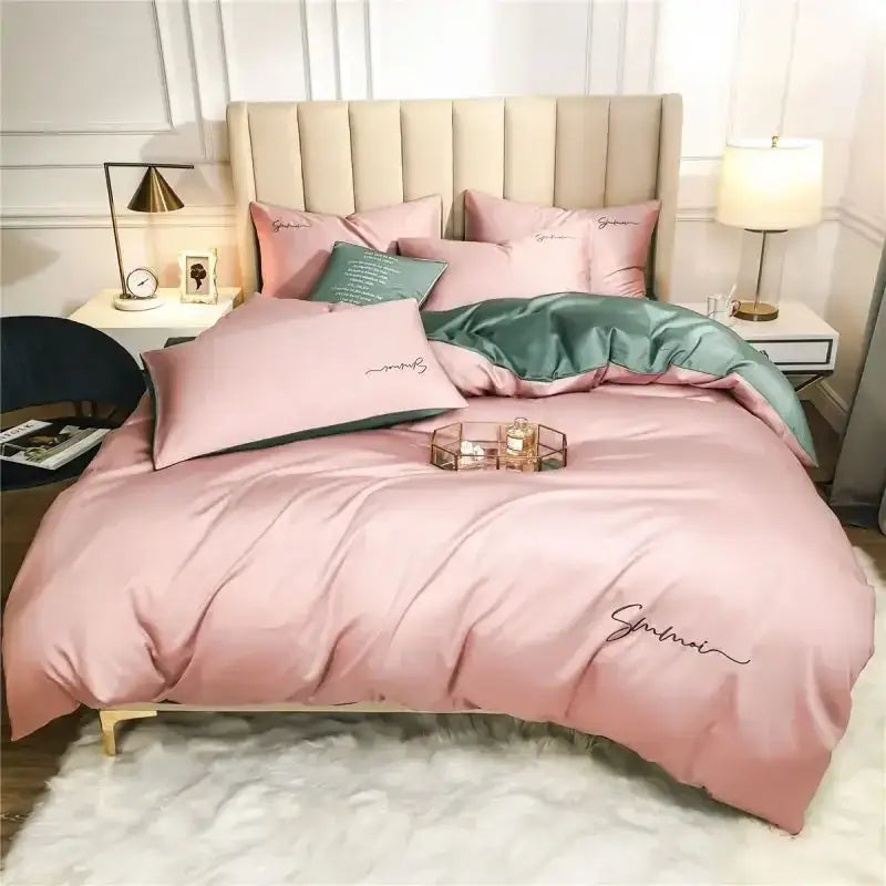 Emerald green & pink egyptian cotton bedding set bedroom duvet cover