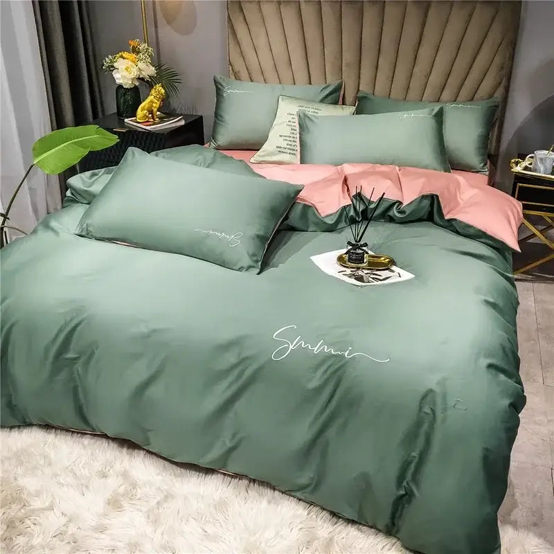 Emerald green & pink egyptian cotton bedding set bedroom duvet cover