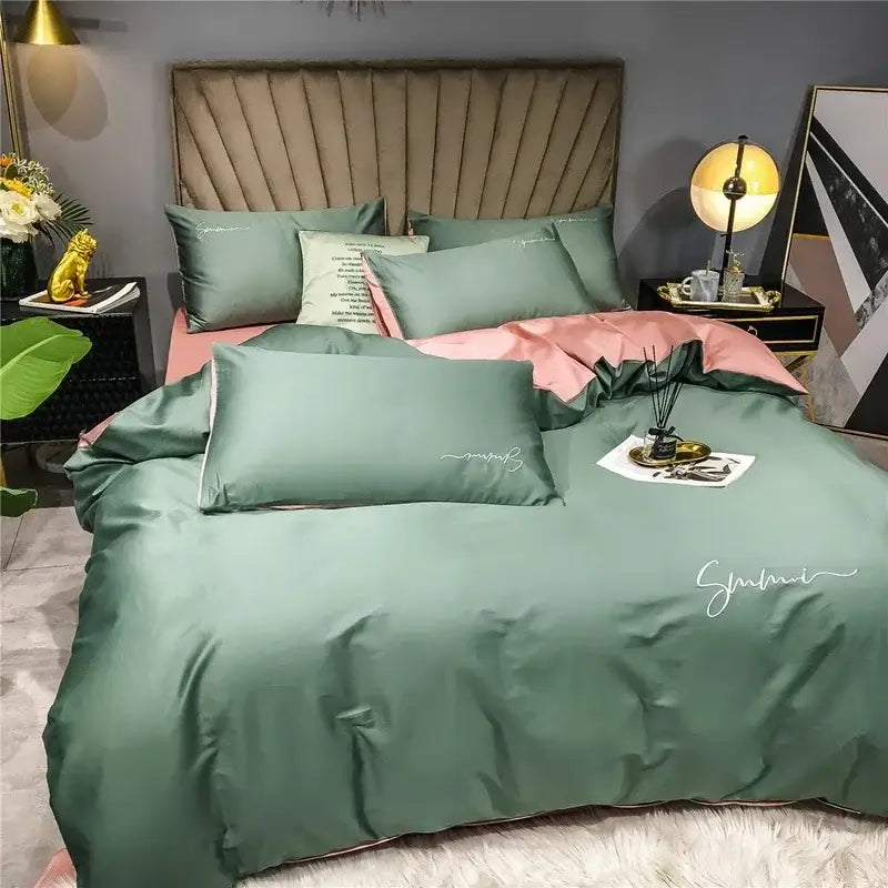 Emerald green & pink egyptian cotton bedding set bedroom duvet cover