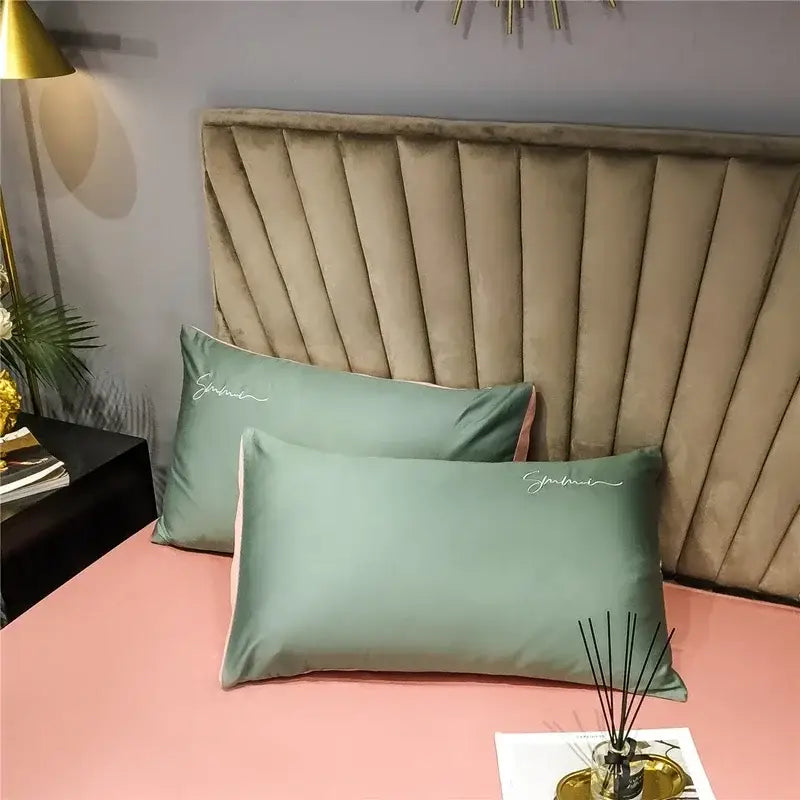 Emerald green & pink egyptian cotton bedding set bedroom duvet cover