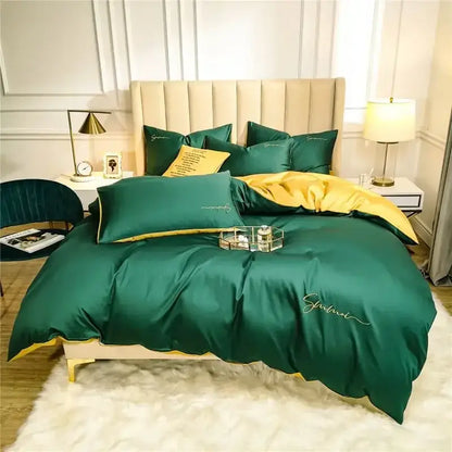 Emerald green & pink egyptian cotton bedding set bedroom duvet cover