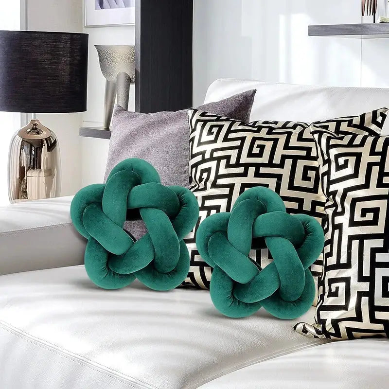Emerald green star knotted lumbar cushion bedroom velvet pillow