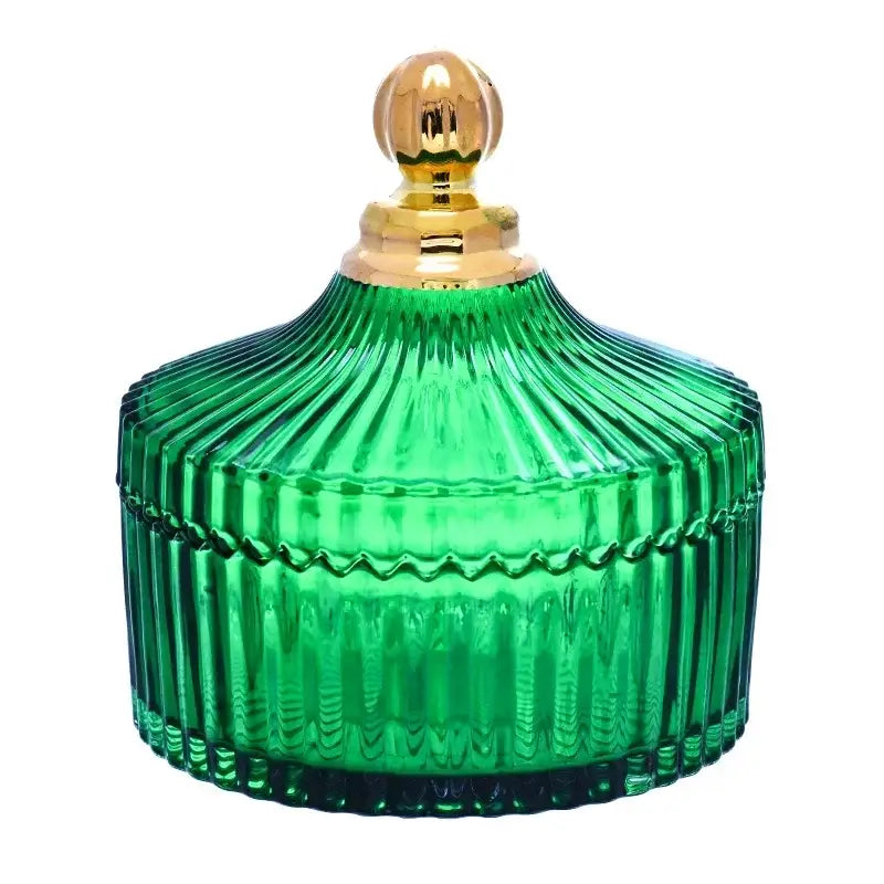 Emerald green striped glass storage jar bedroom jewelry jar