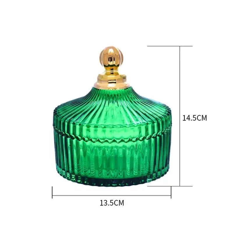Emerald green striped glass storage jar bedroom jewelry jar