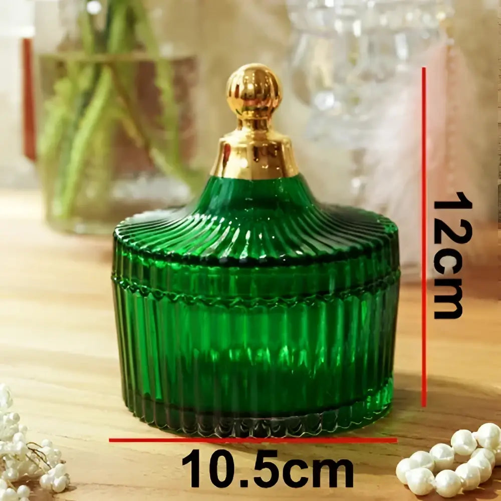 Emerald green striped glass storage jar bedroom jewelry jar