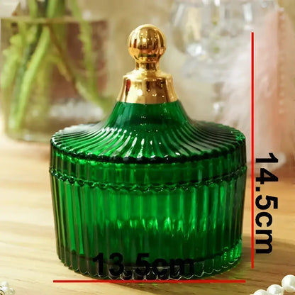 Emerald green striped glass storage jar bedroom jewelry jar