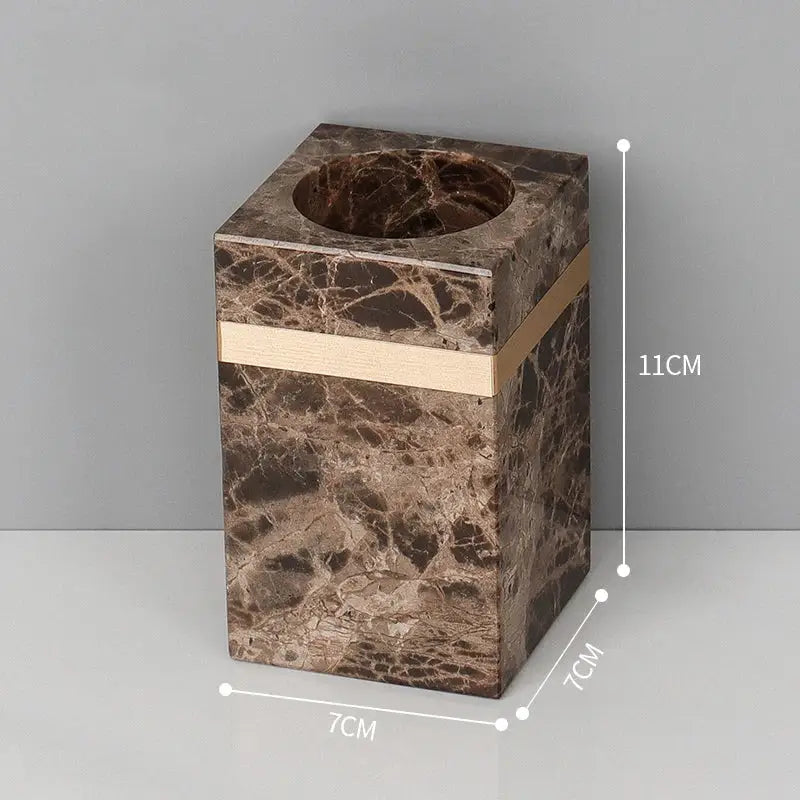 Emperador dark marble bathroom set brown & gold accessories