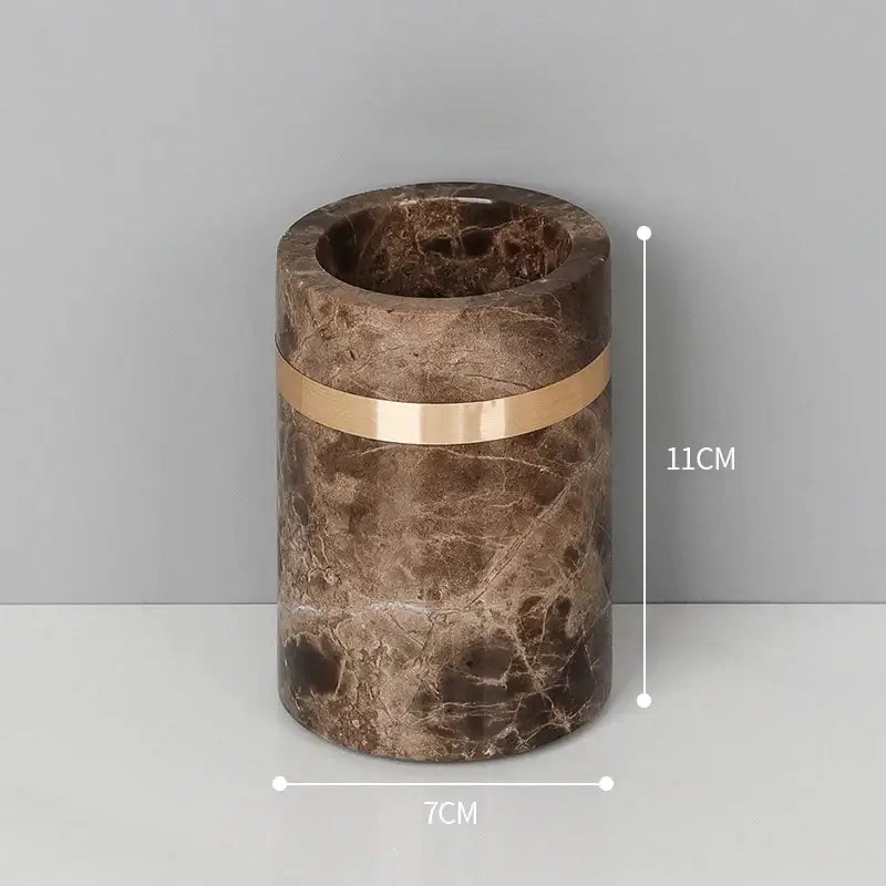 Emperador dark marble bathroom set brown & gold accessories