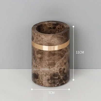 Emperador dark marble bathroom set brown & gold accessories