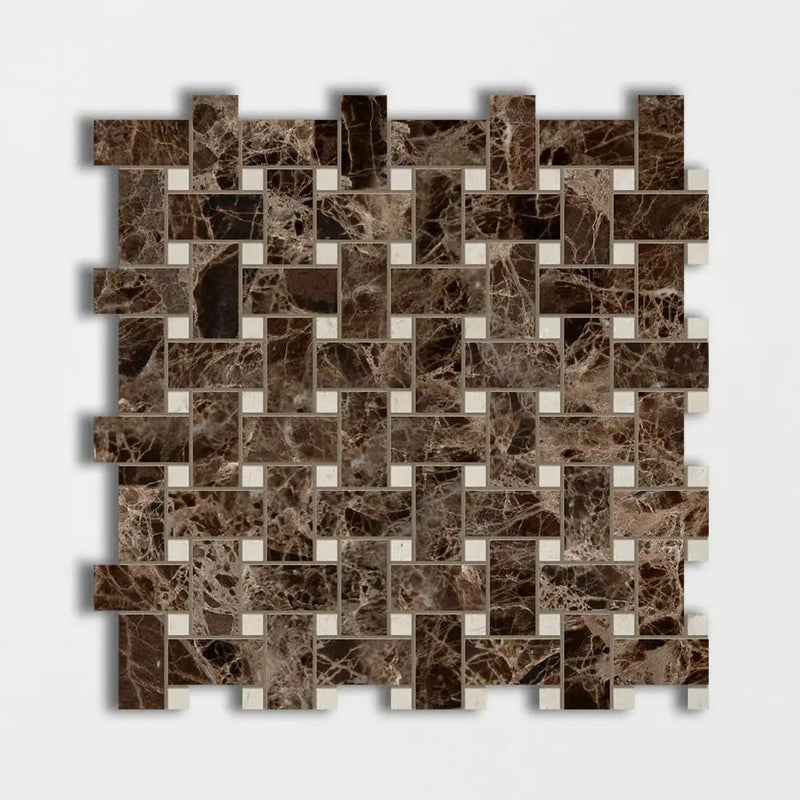 Emperador Dark&amp;crema Marfil Polished Basket Weave Marble Mosaics 12x12