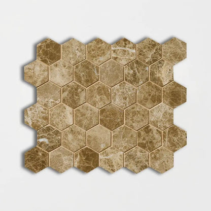 Emperador Light Polished Hexagon Marble Mosaics 10 3/8x12
