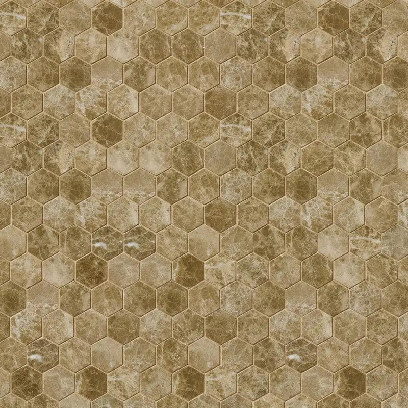 Emperador Light Polished Hexagon Marble Mosaics 10 3/8x12
