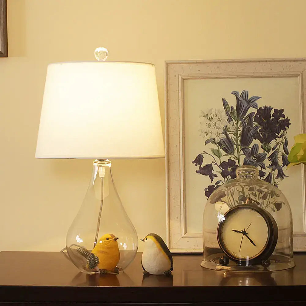 Empire white fabric clear glass base table lamp bedroom accent