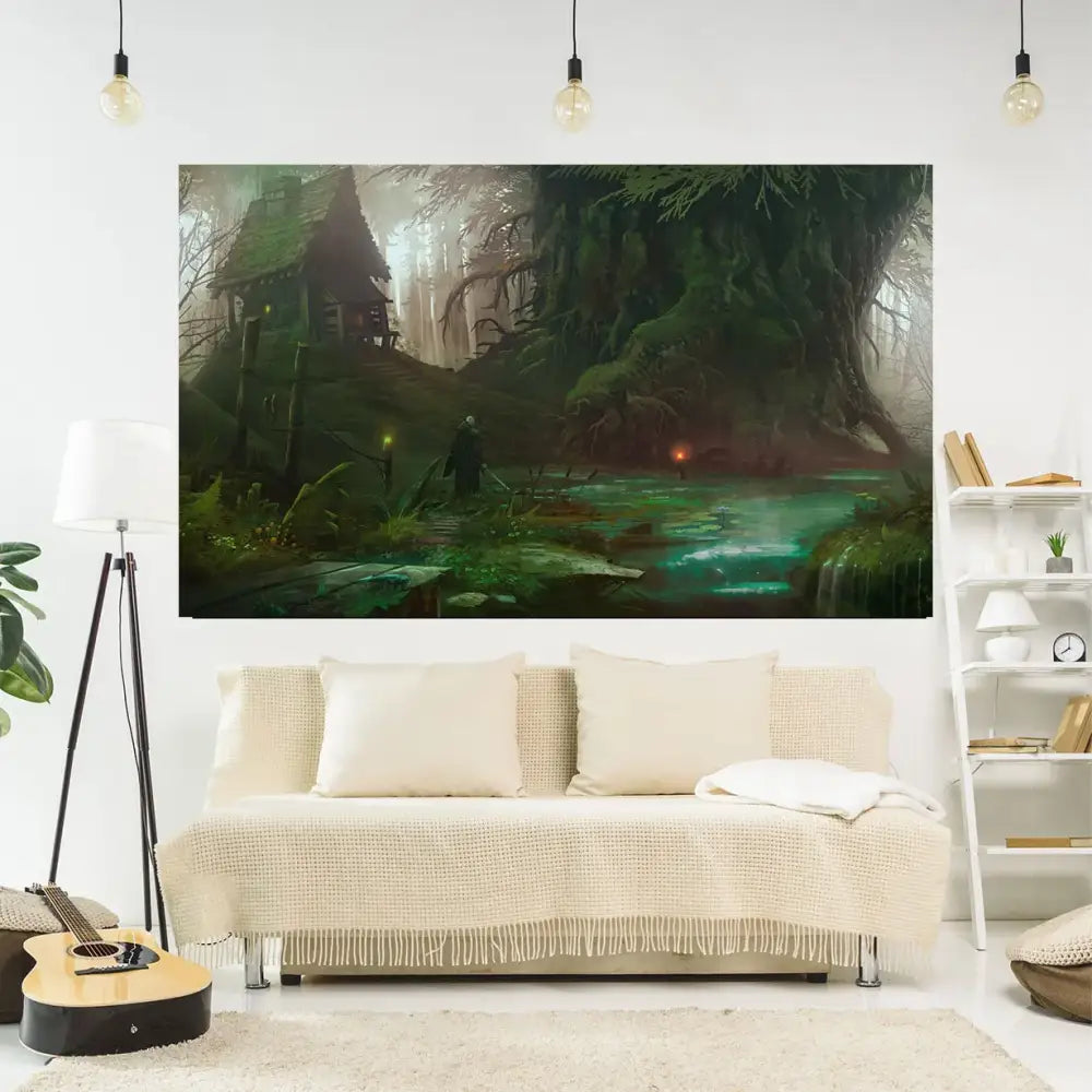 Enchanted swamp tapestry white & red yoga mat – living room decor