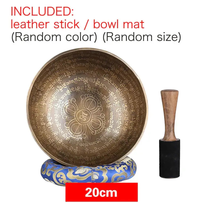 Engraved gold tibetan singing bowl yoga meditation room decor