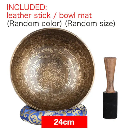 Engraved gold tibetan singing bowl yoga meditation room decor