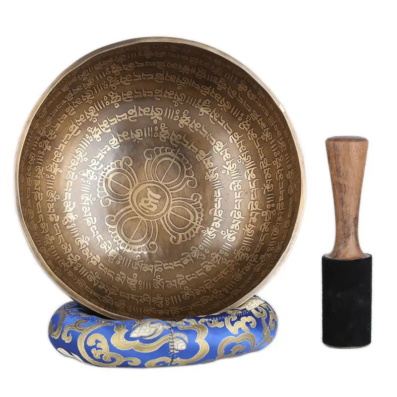 Engraved gold tibetan singing bowl yoga meditation room decor